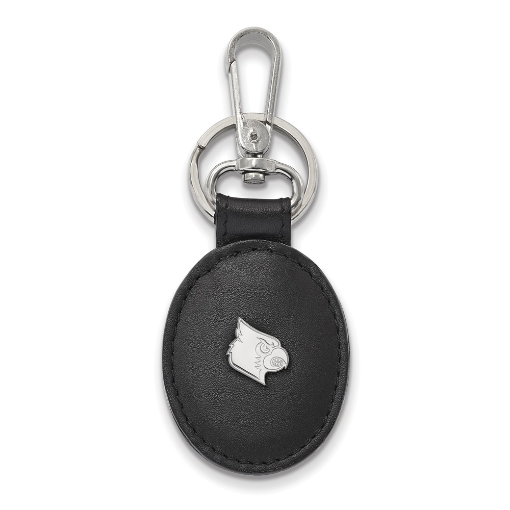 NCAA Sterling Silver Louisville Black Leather Key Chain