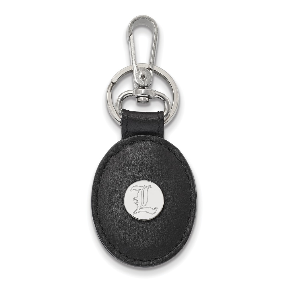 NCAA Sterling Silver U of Louisville Black Leather Key Chain