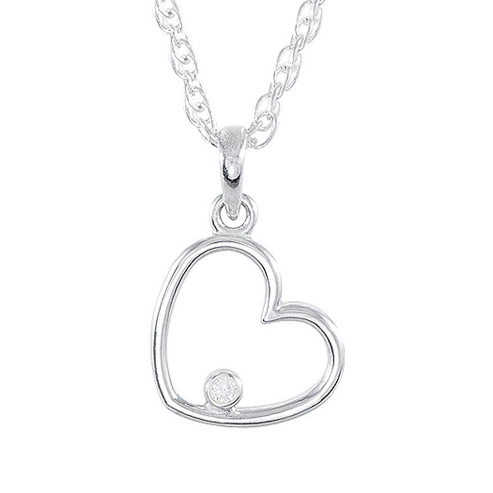 Solitaire Diamond Heart Necklace in Sterling Silver, 18 Inch