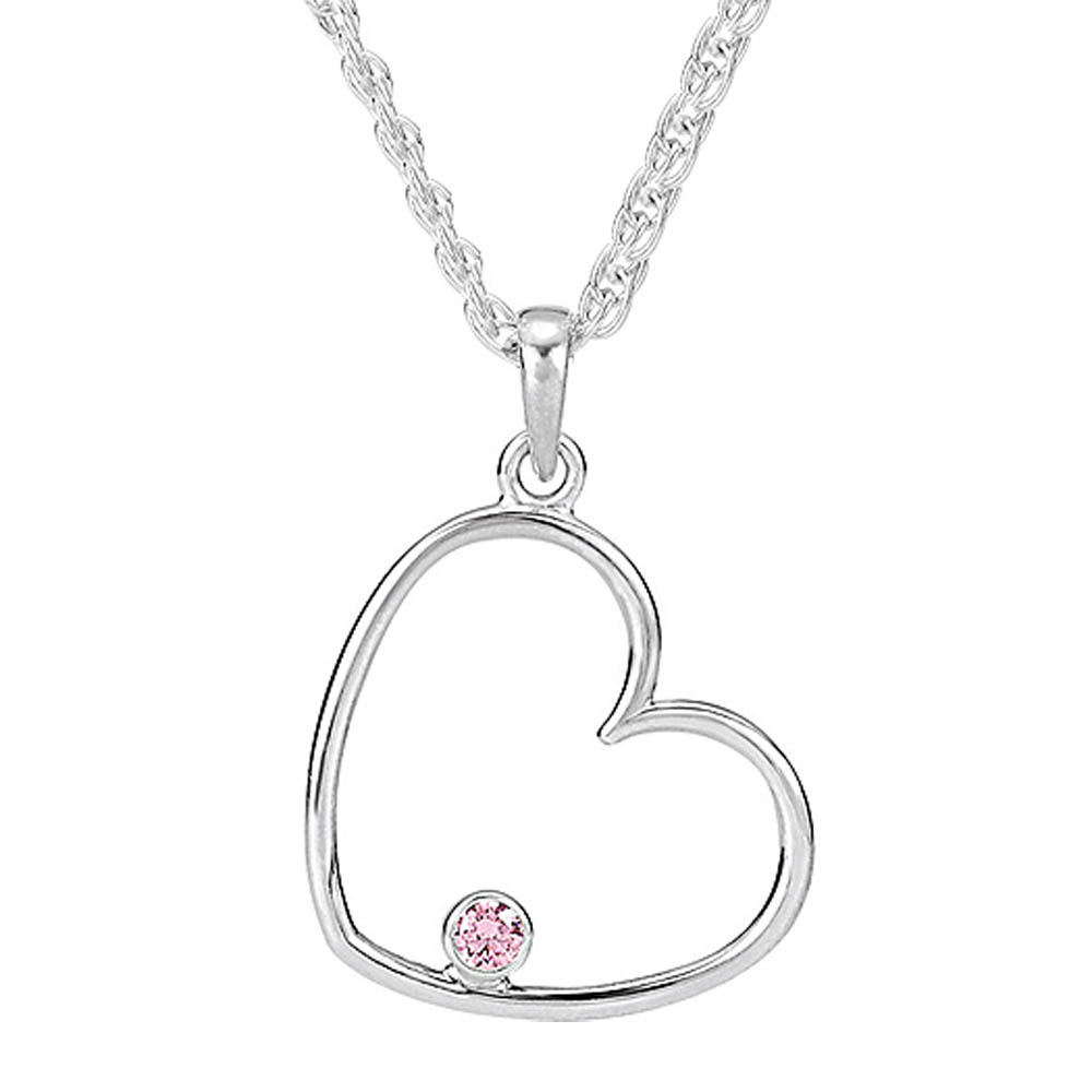 Pink Cubic Zirconia Heart Necklace in Sterling Silver, 18 Inch