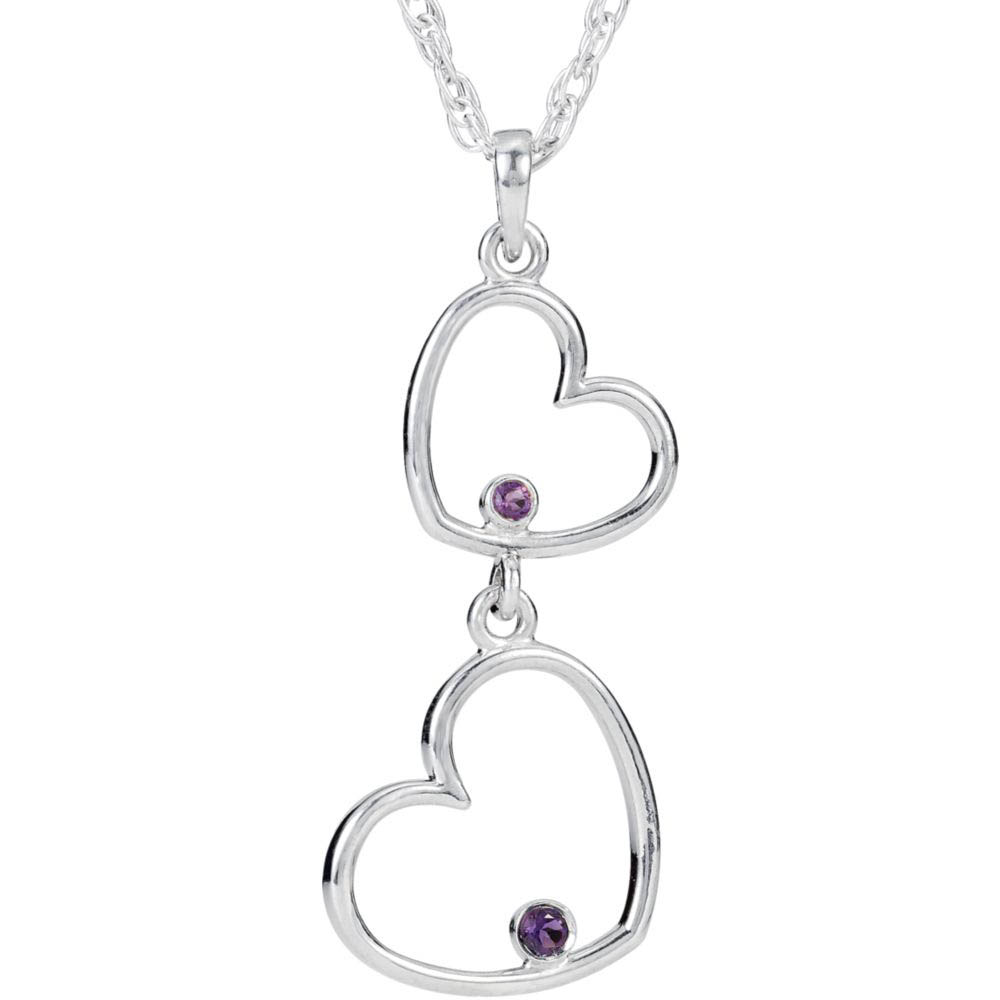 Double Heart Amethyst Necklace in Sterling Silver