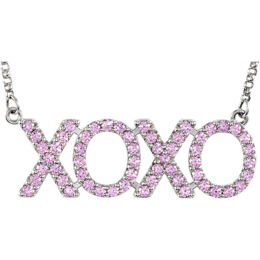 XOXO Pink Cubic Zirconia and Sterling Silver Necklace