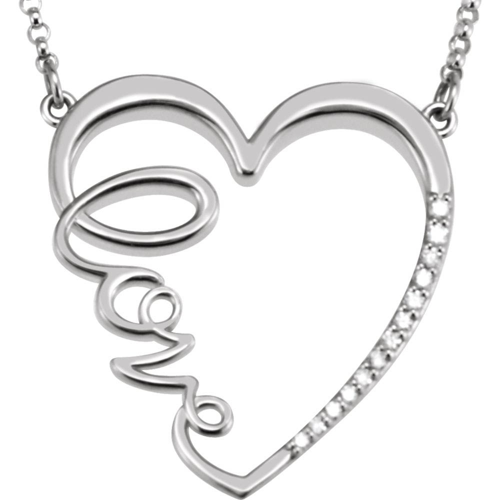 Diamond Love Heart Necklace in Sterling Silver, 18 Inch