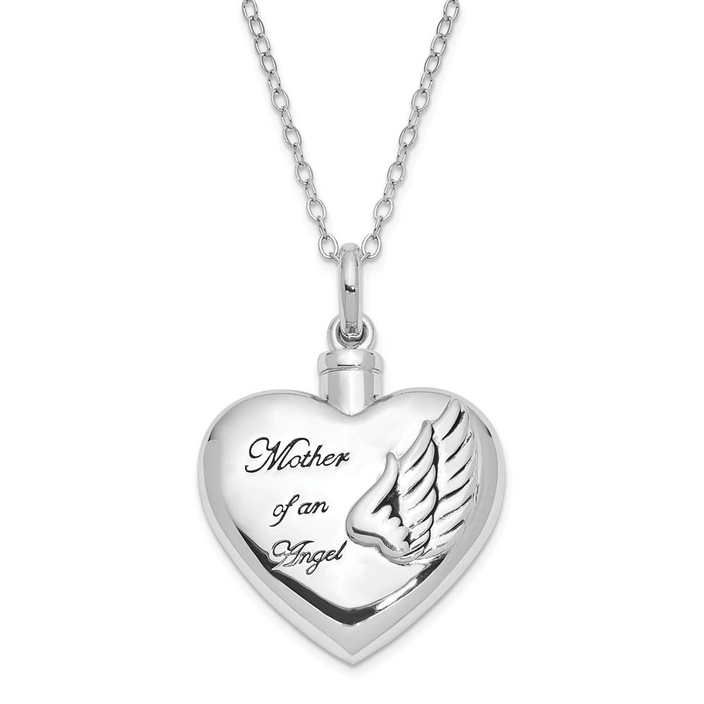 Sterling Silver Mother of an Angel Heart Ash Holder Necklace, 18 Inch