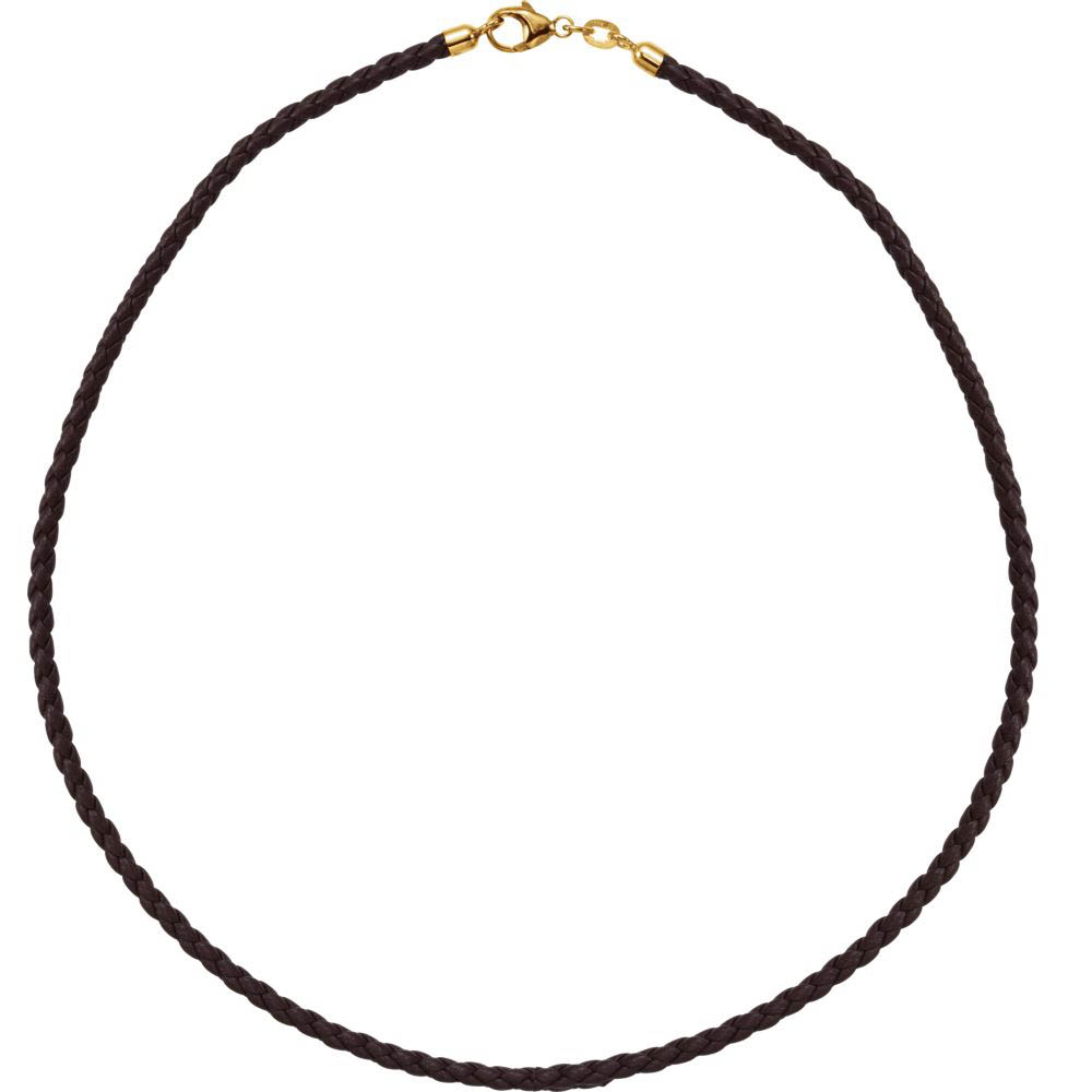 3mm Brown Braided Leather Cord Necklace with 14k Gold Clasp