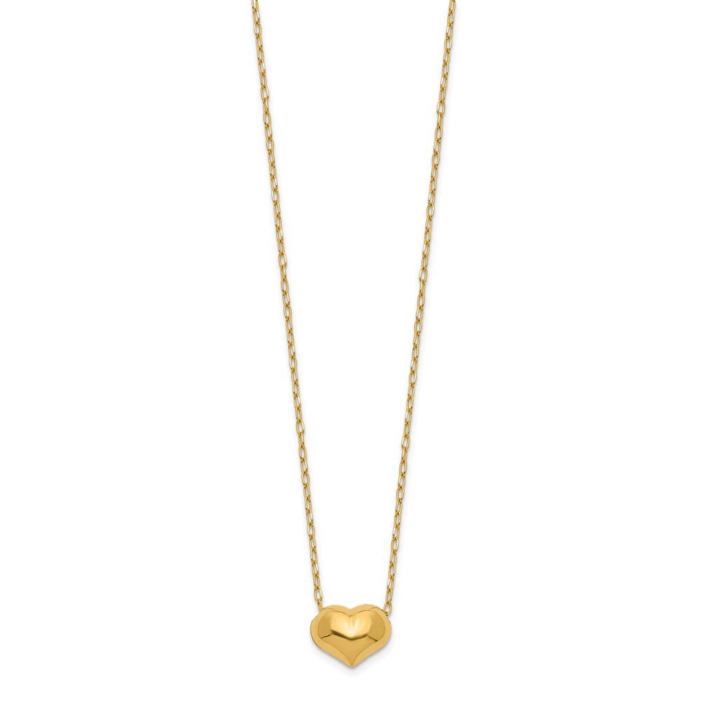 Children's Small Puffed Heart 16 Inch Necklace in 14k Yellow Gold