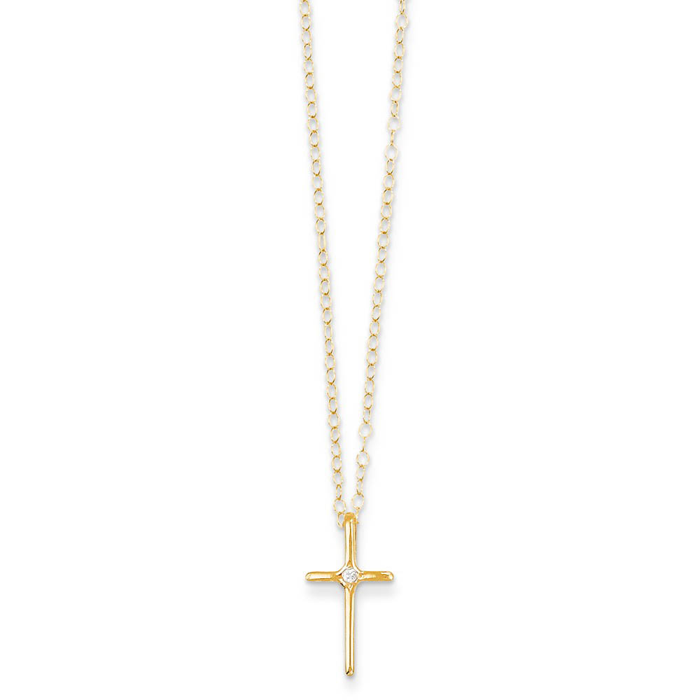 Kids .01 Carat Diamond Cross Necklace in 14k Yellow Gold