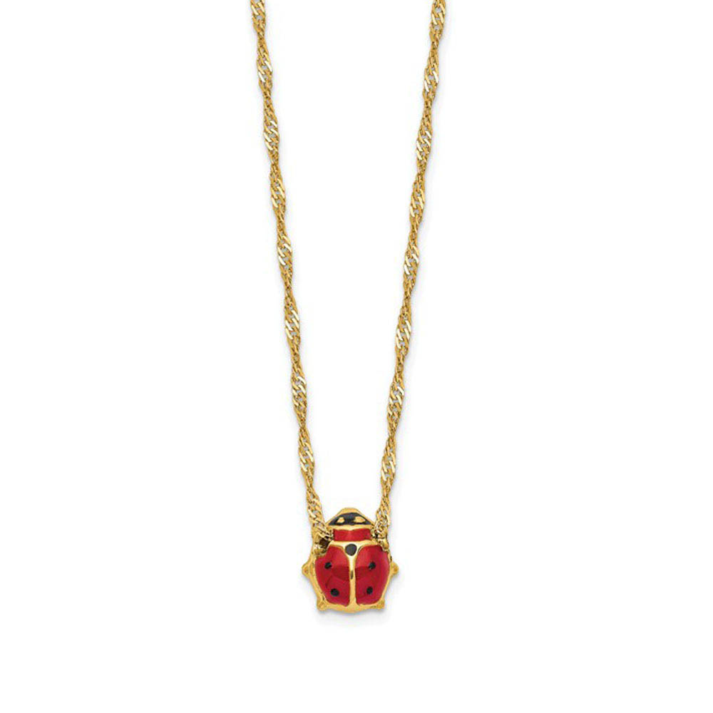 7mm 3D Ladybug Necklace in 14k Yellow Gold and Enamel