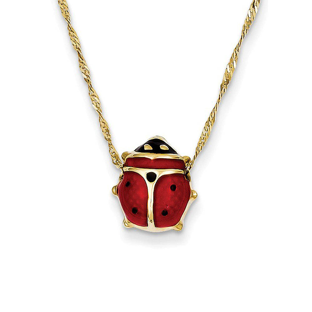 10mm 3D Ladybug Necklace in 14k Yellow Gold and Enamel