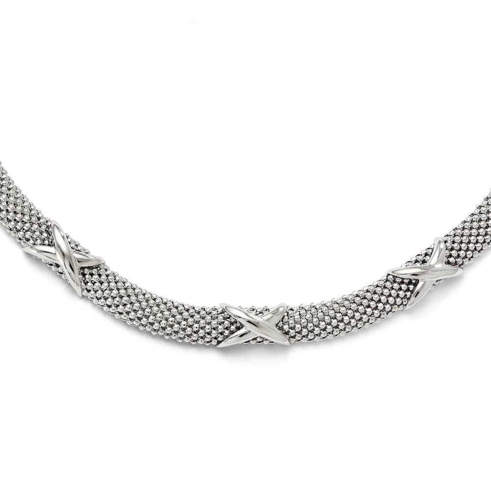 8mm X Design Mesh Necklace in Sterling Silver, 18 Inch