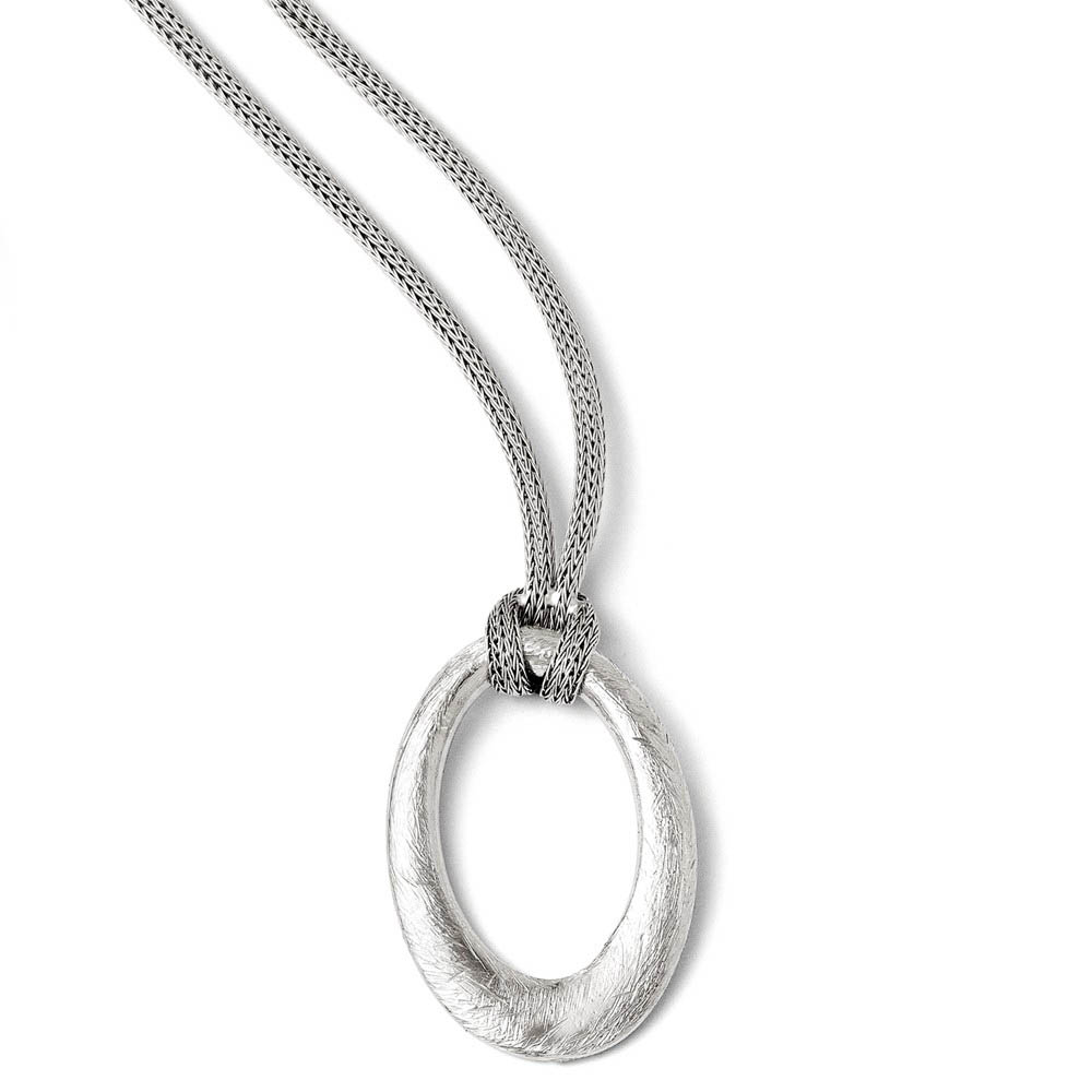 Oval and Knotted Mesh Chain Necklace in Sterling Silver