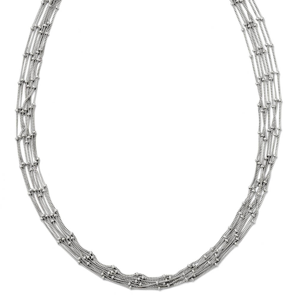 Seven Strand Beaded Curb Chain Necklace in Sterling Silver, 18 Inch