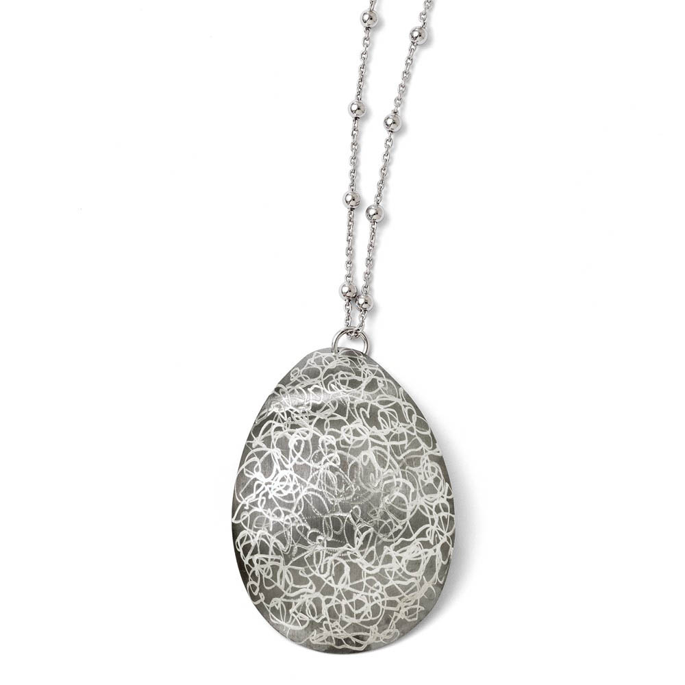 Sterling Silver, Black-Plated & Etched Finish Oval Necklace