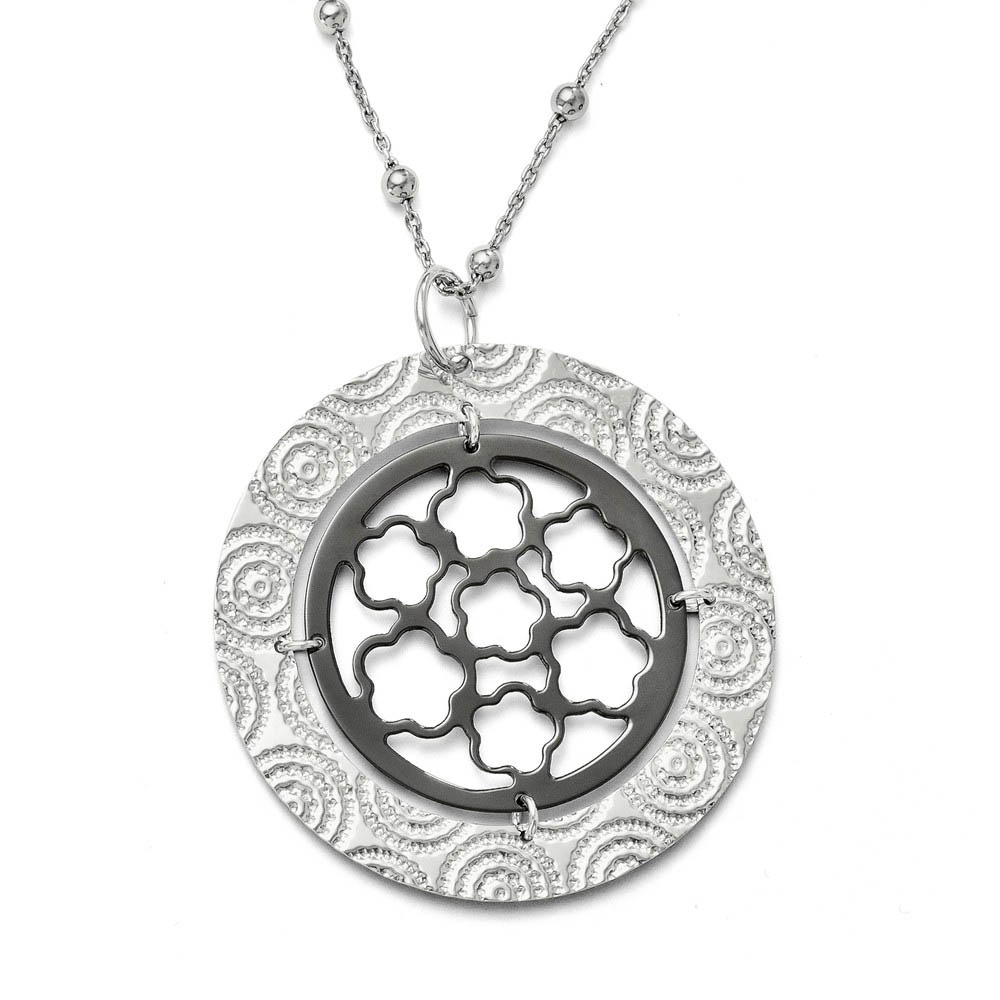 Two Tone Circle Medallion Necklace in Sterling Silver, 17 Inch