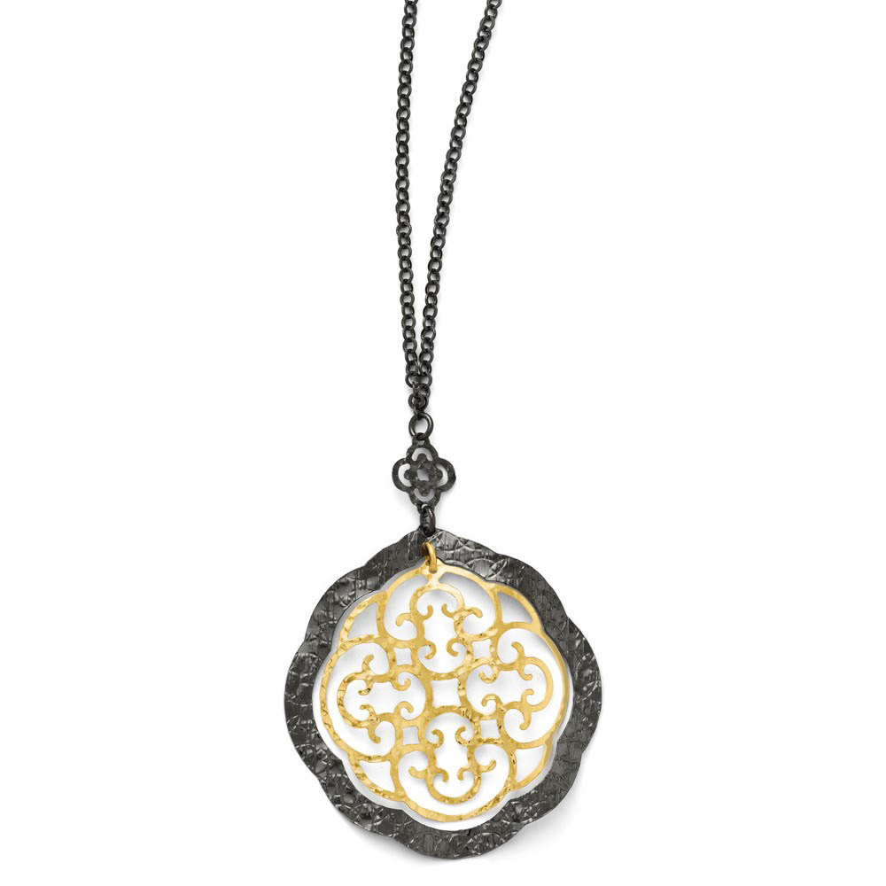 Black and 14k Gold Plated Sterling Silver Scalloped Necklace