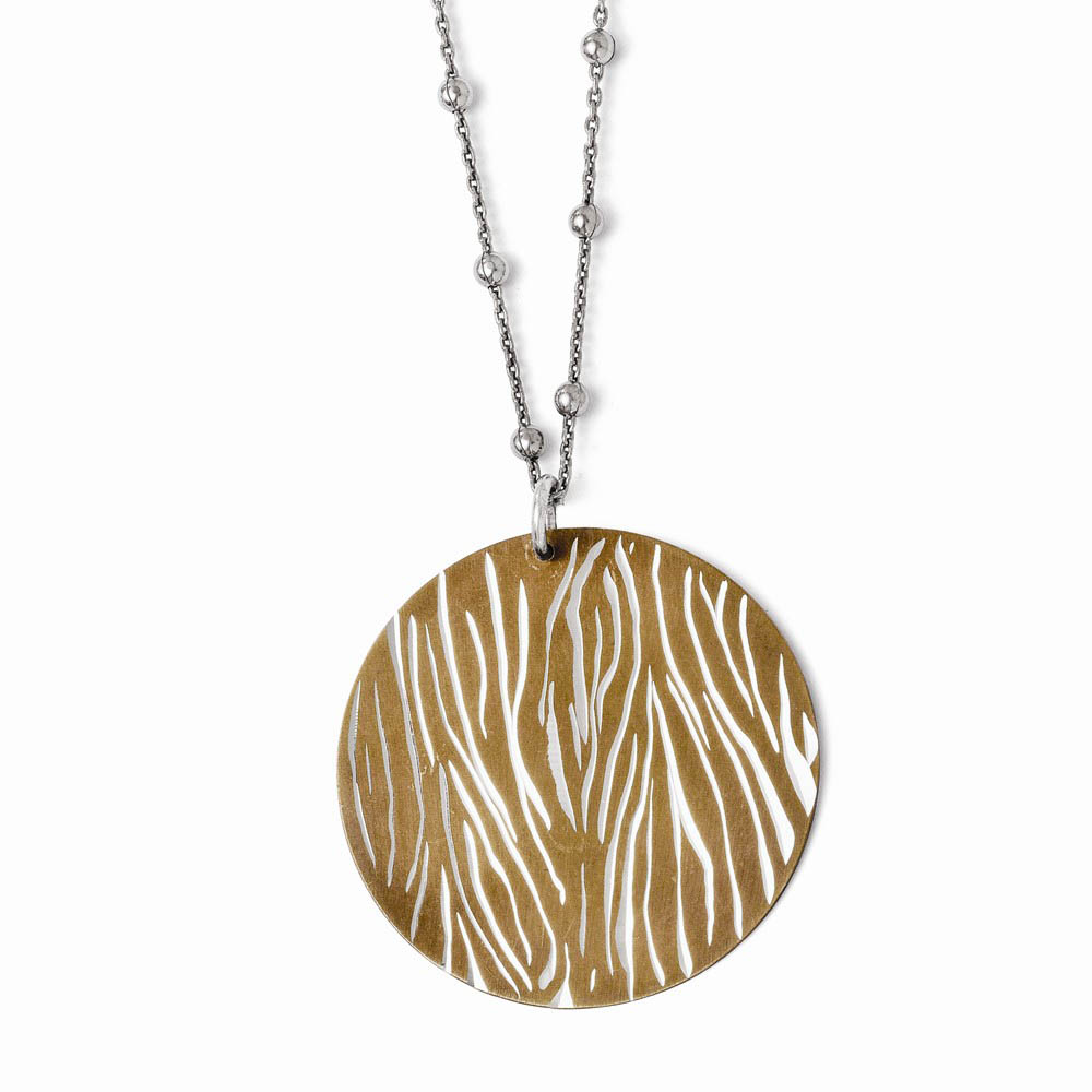 40mm Cognac Animal Print Disc Necklace Sterling Silver