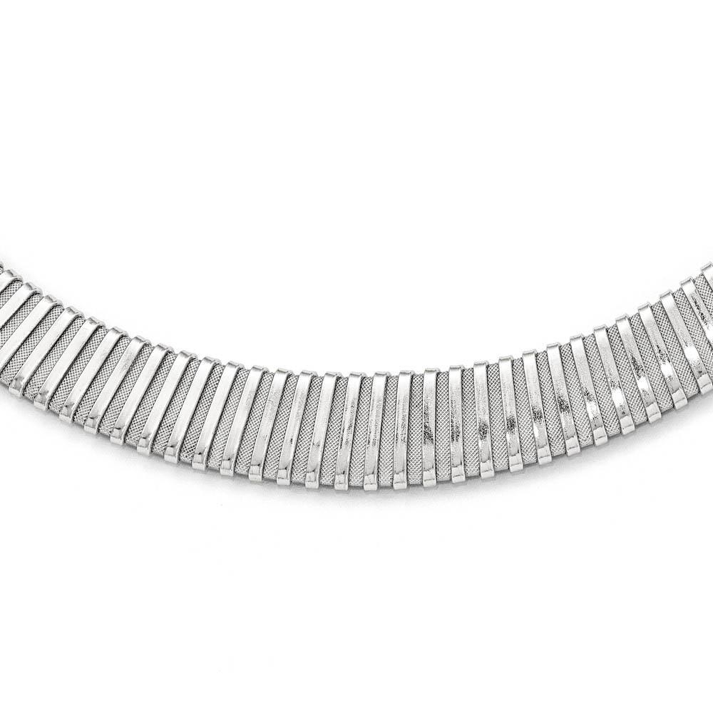 Polished and Mesh Graduated Collar Necklace Sterling Silver