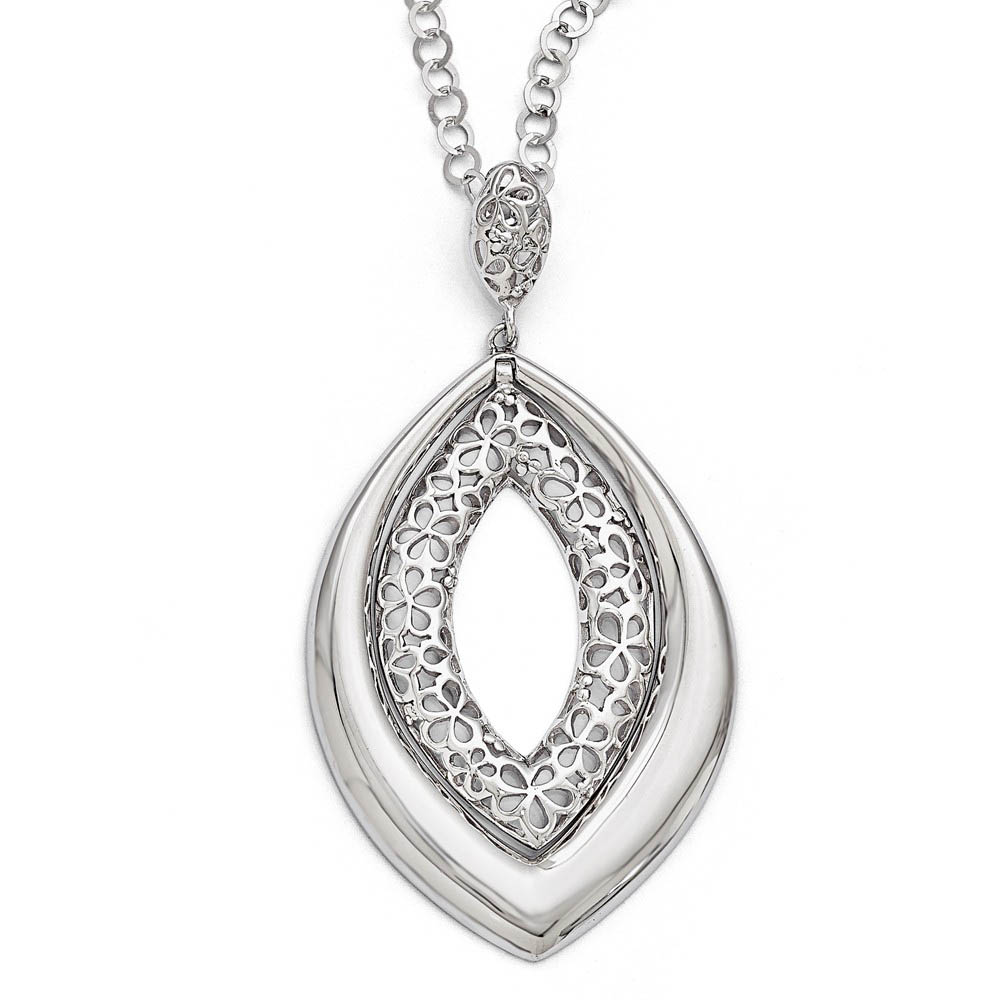 Polished and Floral Marquise Shaped Necklace Sterling Silver