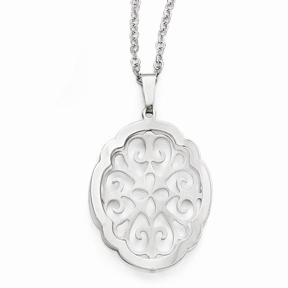 Ornate Scalloped Oval Necklace in Sterling Silver