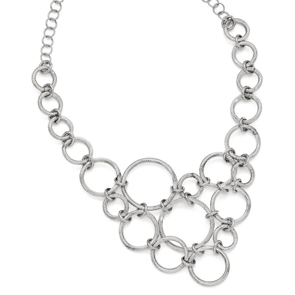 Textured Multi Circle Collar Necklace in Sterling Silver