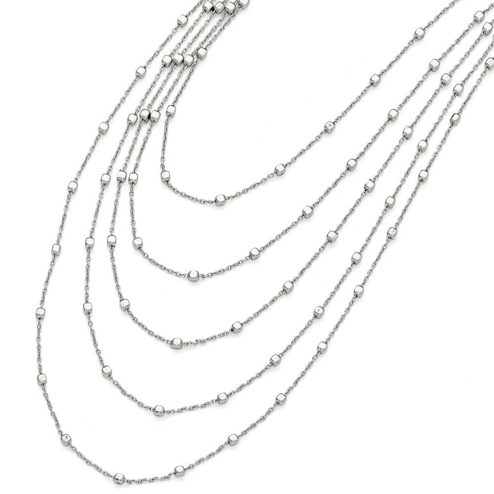 Five Strand Square Beaded Cable Chain Necklace Silver