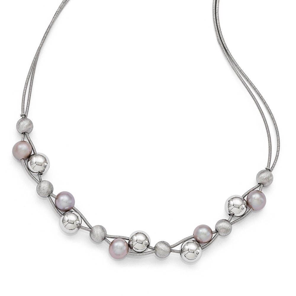 Gray FW Cultured Pearl &amp; Beaded Double Strand Sterling Silver Necklace