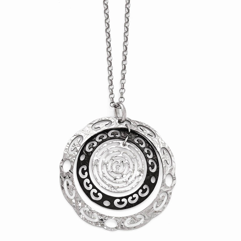Two Tone Cutout Circle Necklace Black Plated Sterling Silver