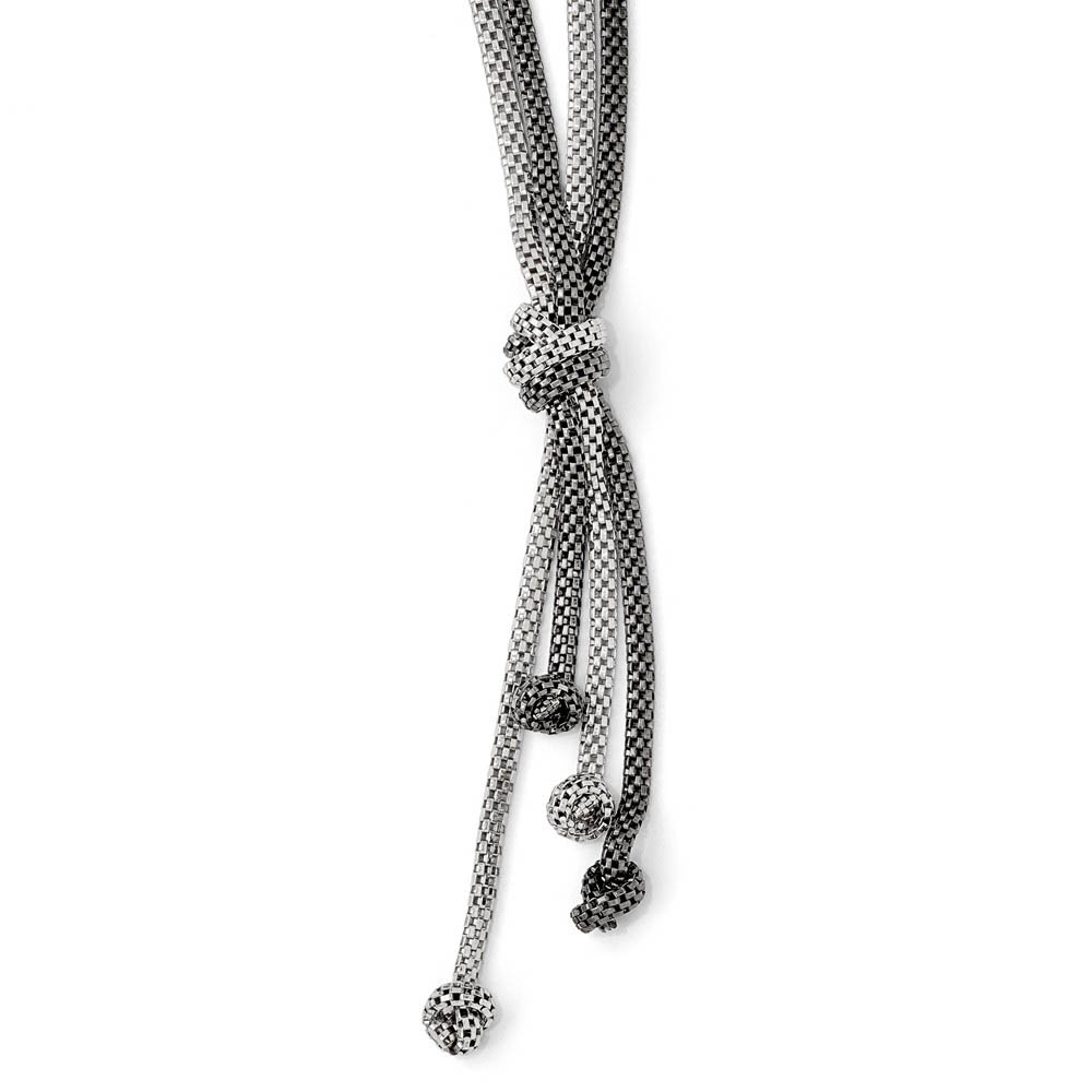 Two Tone Knotted Mesh Strand Necklace in Sterling Silver, 16-18 Inch