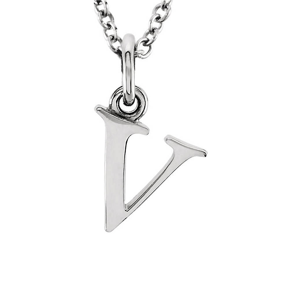 The Abbey Lower Case Initial &#039;v&#039; Necklace in 14k White Gold, 16 Inch