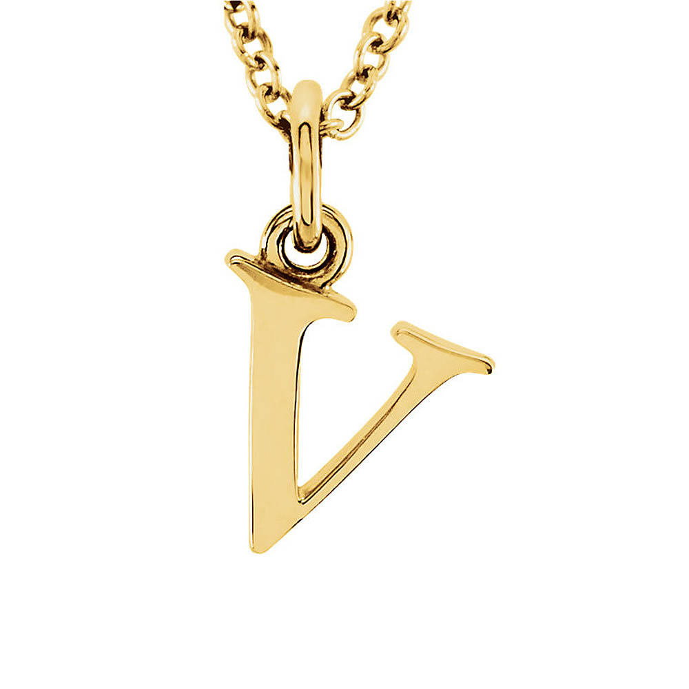 The Abbey Lower Case Initial 'v' Necklace in 14k Yellow Gold