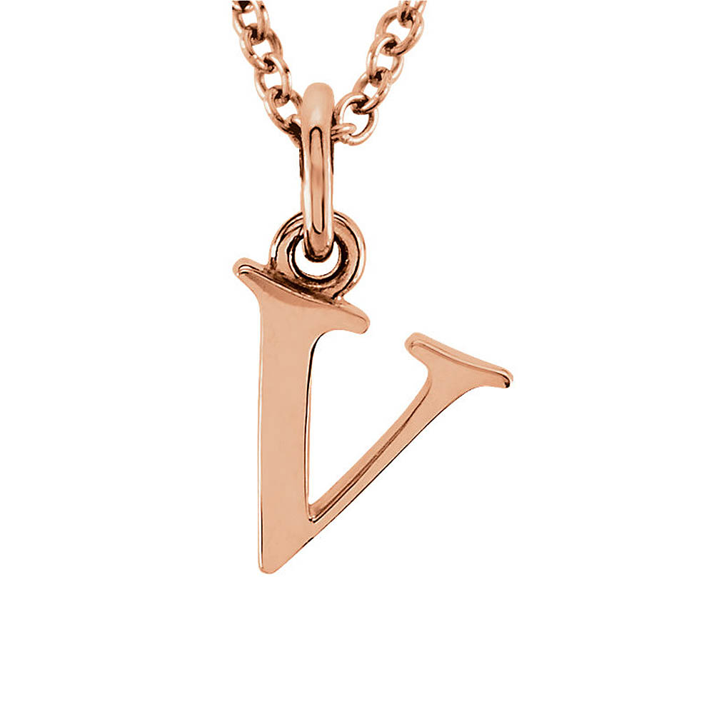 The Abbey Lower Case Initial 'v' Necklace in 14k Rose Gold