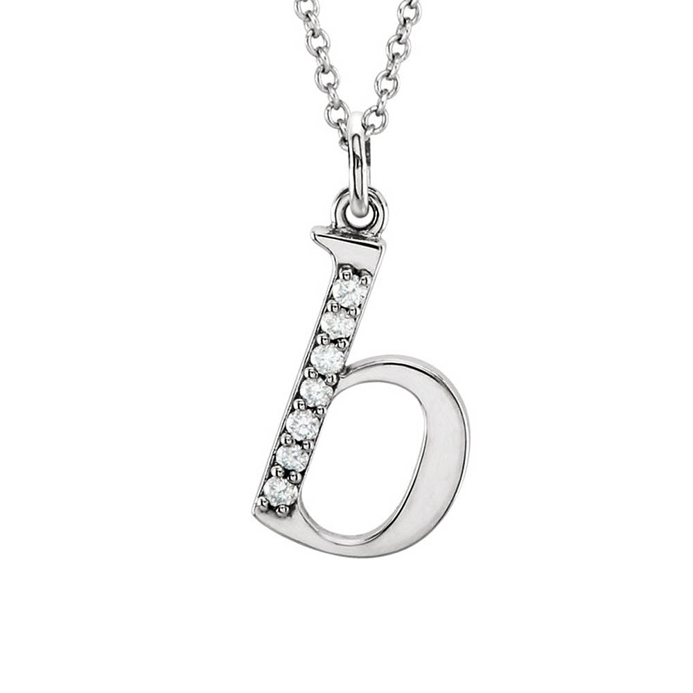 The Abbey 14k White Gold Diamond Lower Case Initial &#039;b&#039; Necklace 16 In