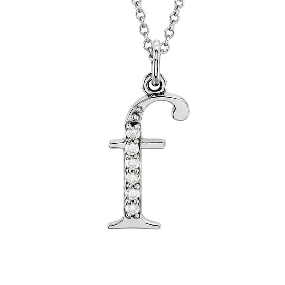 The Abbey 14k White Gold Diamond Lower Case Initial &#039;f&#039; Necklace 16 In