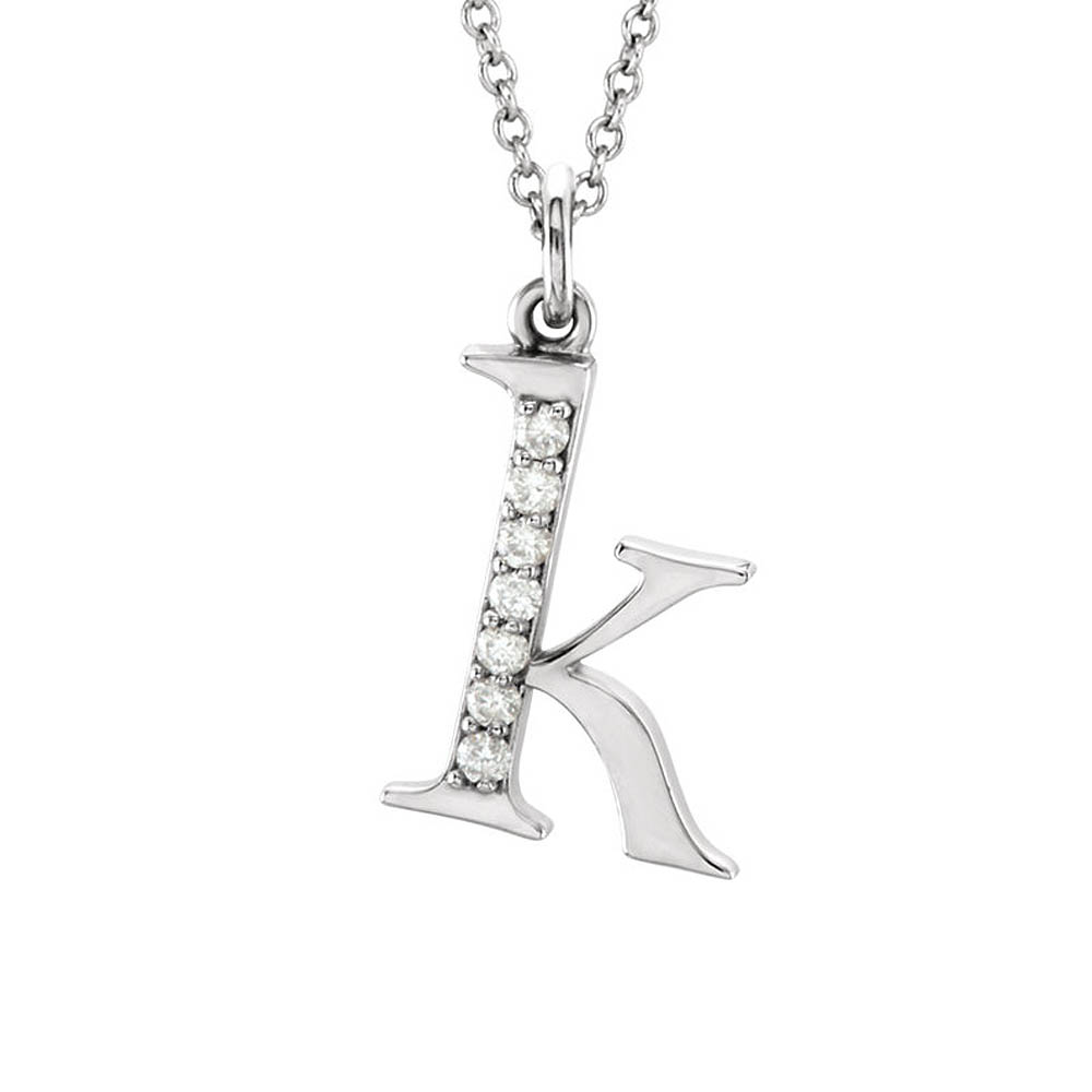 The Abbey 14k White Gold Diamond Lower Case Initial &#039;k&#039; Necklace 16 In