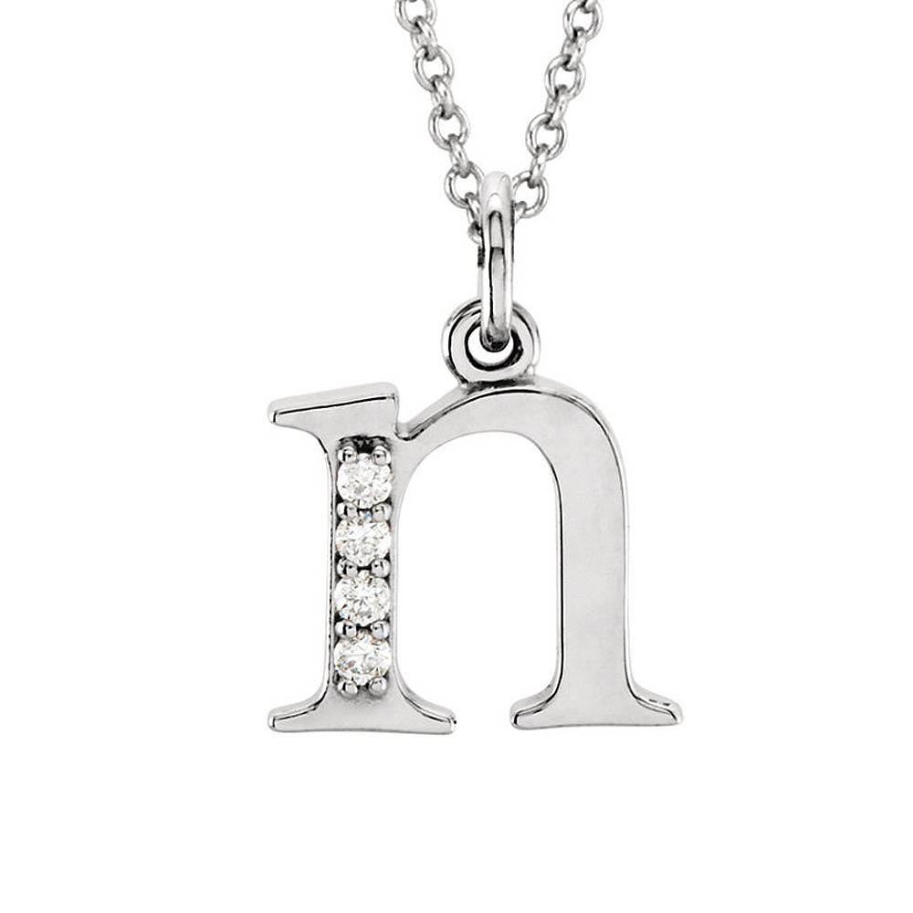 The Abbey 14k White Gold Diamond Lower Case Initial 'n' Necklace 16 In