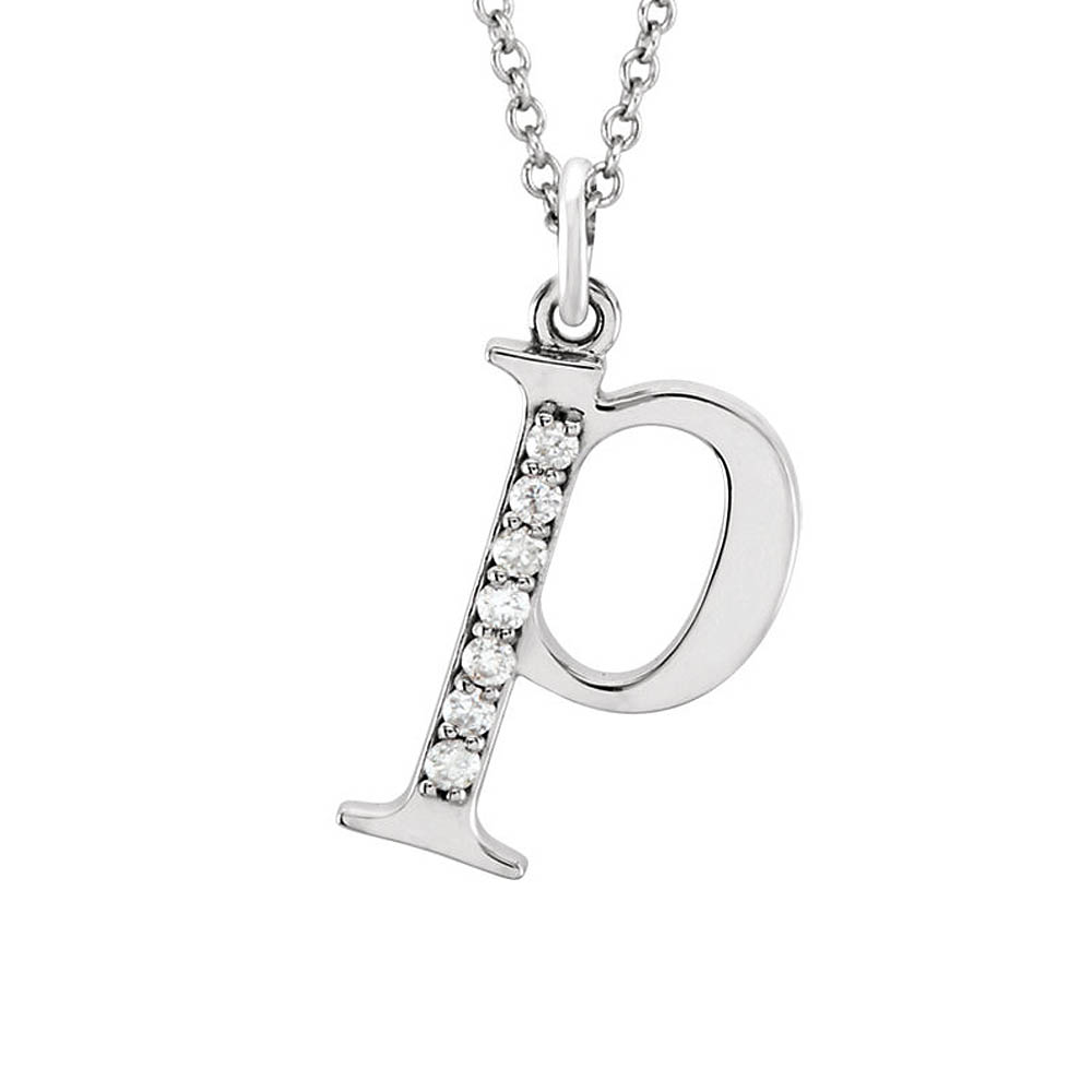 The Abbey 14k White Gold Diamond Lower Case Initial &#039;p&#039; Necklace 16 In