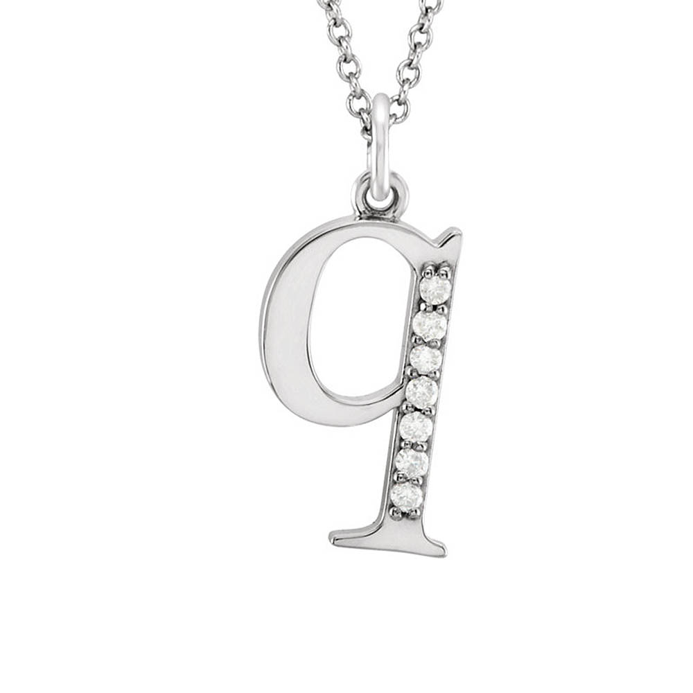 The Abbey 14k White Gold Diamond Lower Case Initial &#039;q&#039; Necklace 16 In