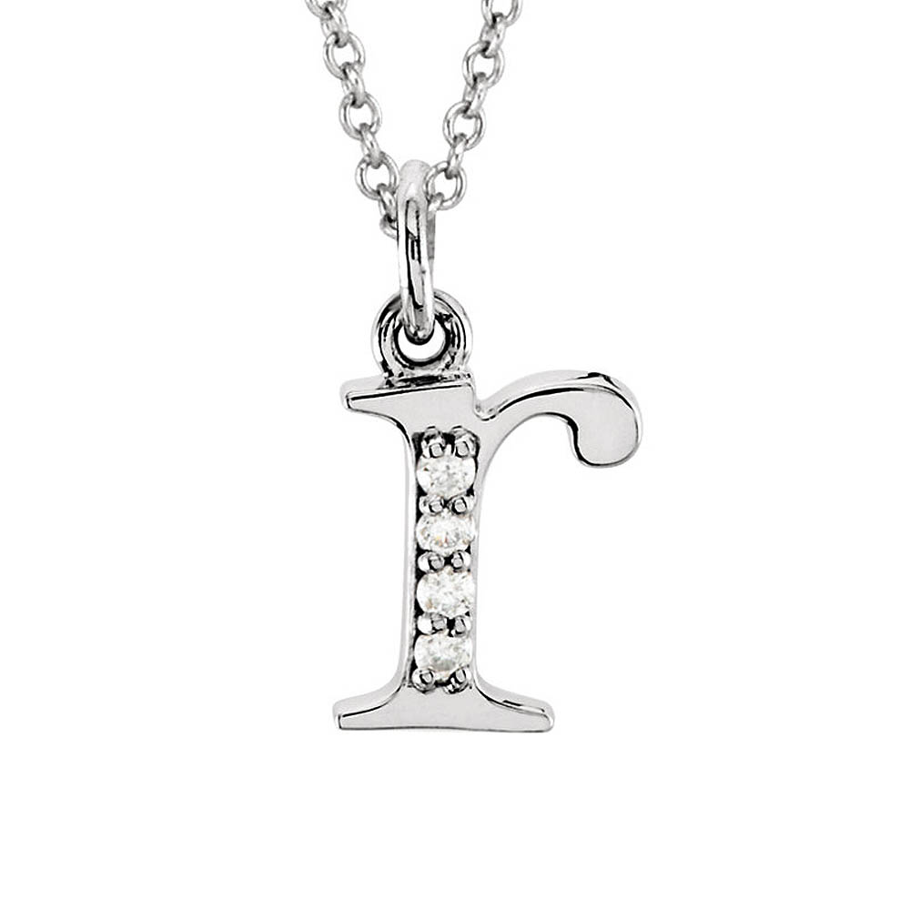 The Abbey 14k White Gold Diamond Lower Case Initial &#039;r&#039; Necklace 16 In