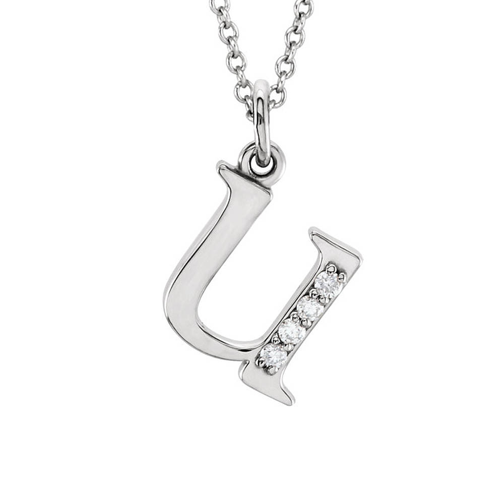 The Abbey 14k White Gold Diamond Lower Case Initial &#039;u&#039; Necklace 16 In