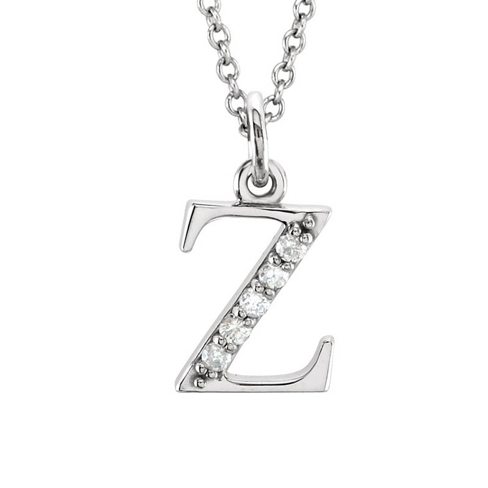 The Abbey 14k White Gold Diamond Lower Case Initial &#039;z&#039; Necklace 16 In