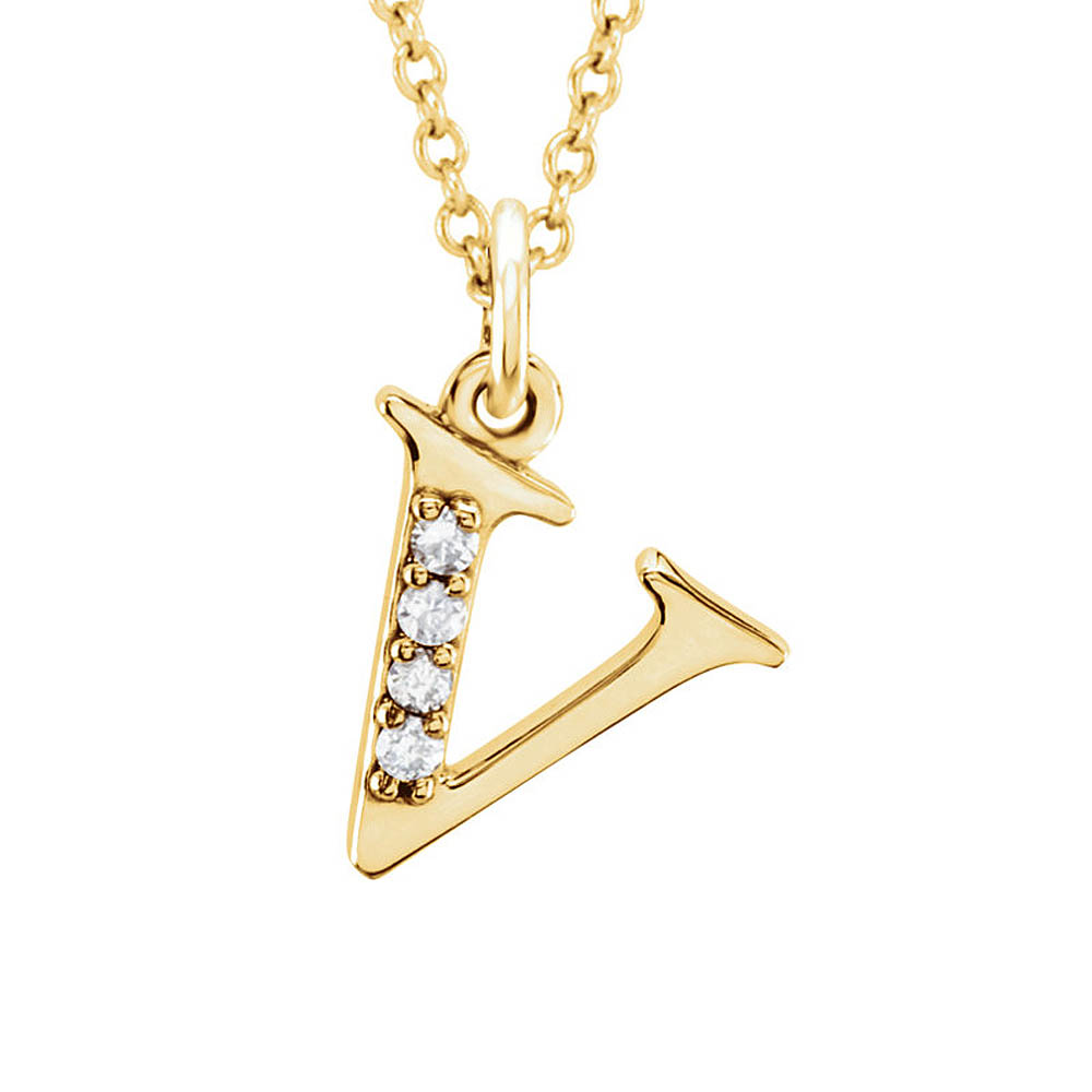 The Abbey 14k Yellow Diamond Lower Case Initial 'v' Necklace
