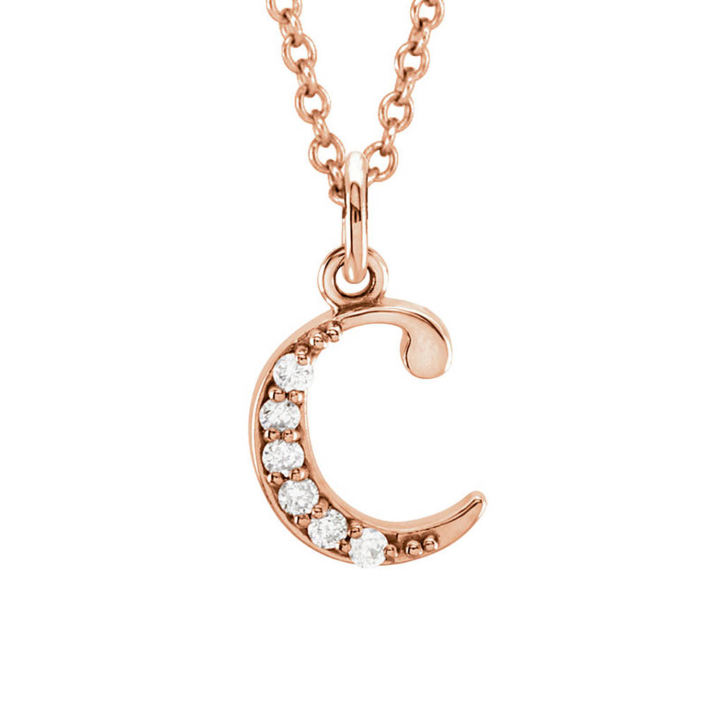 The Abbey 14k Rose Gold Diamond Lower Case Initial &#039;c&#039; Necklace 16 In