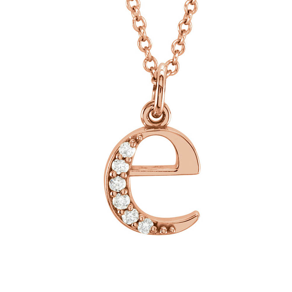 The Abbey 14k Rose Gold Diamond Lower Case Initial 'e' Necklace 16 In