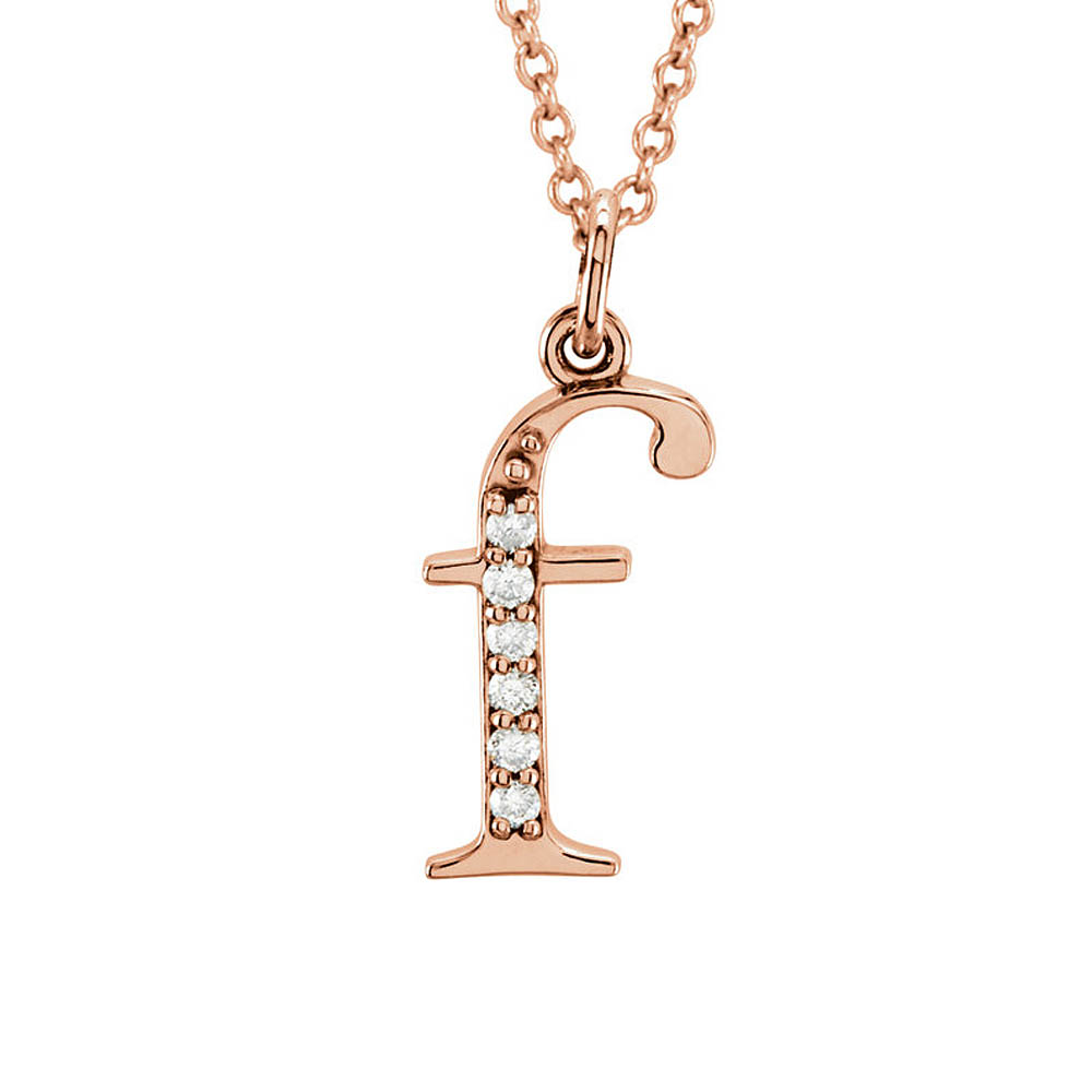 The Abbey 14k Rose Gold Diamond Lower Case Initial &#039;f&#039; Necklace 16 In