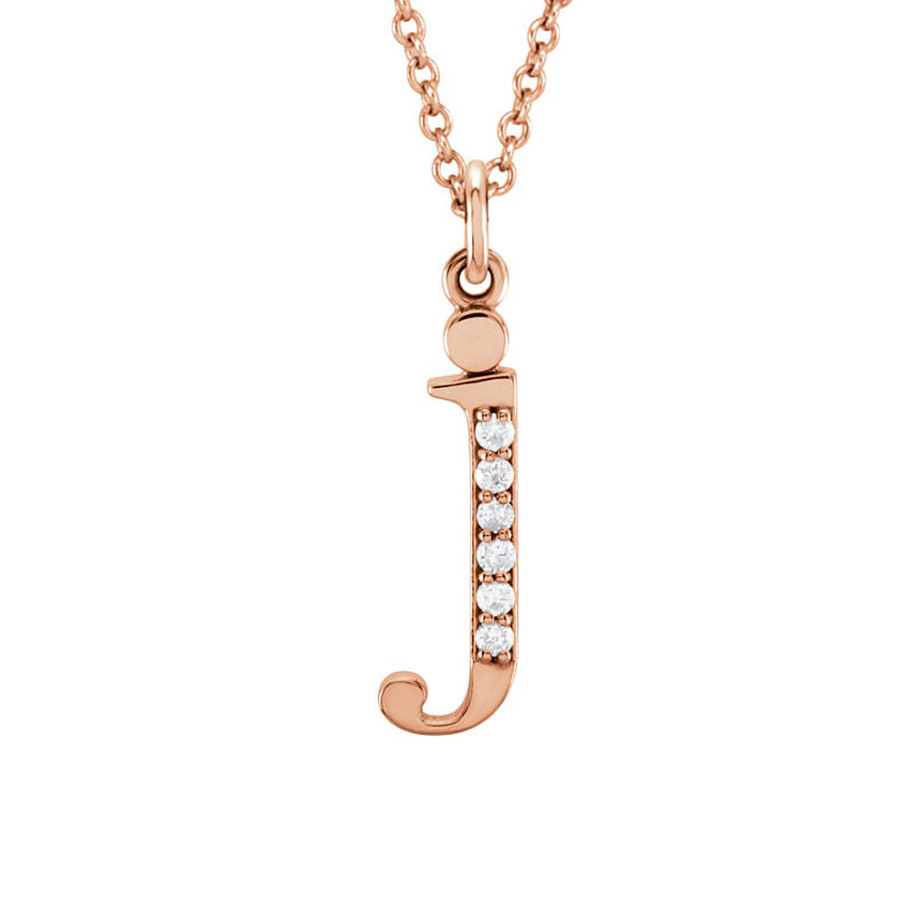 The Abbey 14k Rose Gold Diamond Lower Case Initial &#039;j&#039; Necklace 16 In