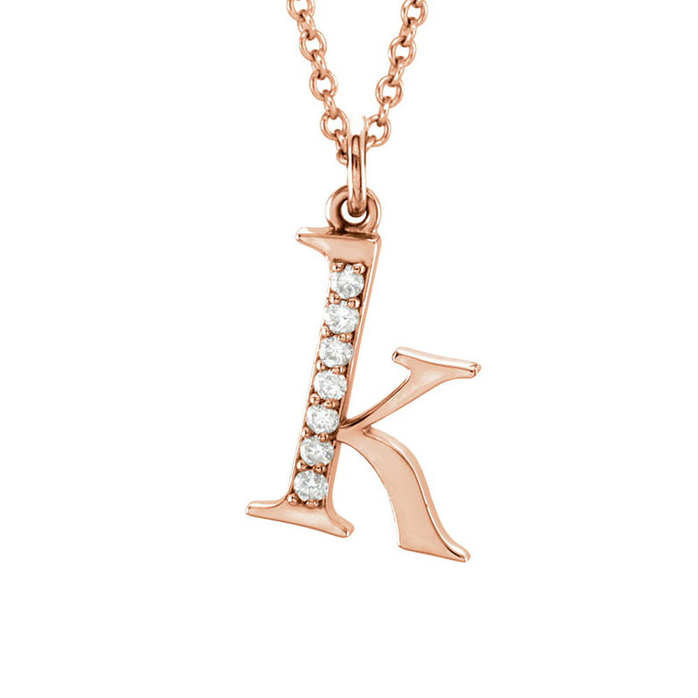 The Abbey 14k Rose Gold Diamond Lower Case Initial &#039;k&#039; Necklace 16 In