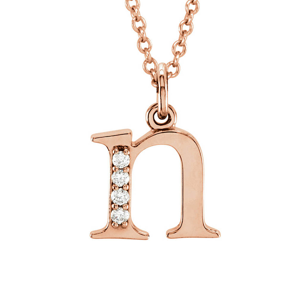 The Abbey 14k Rose Gold Diamond Lower Case Initial &#039;n&#039; Necklace 16 In