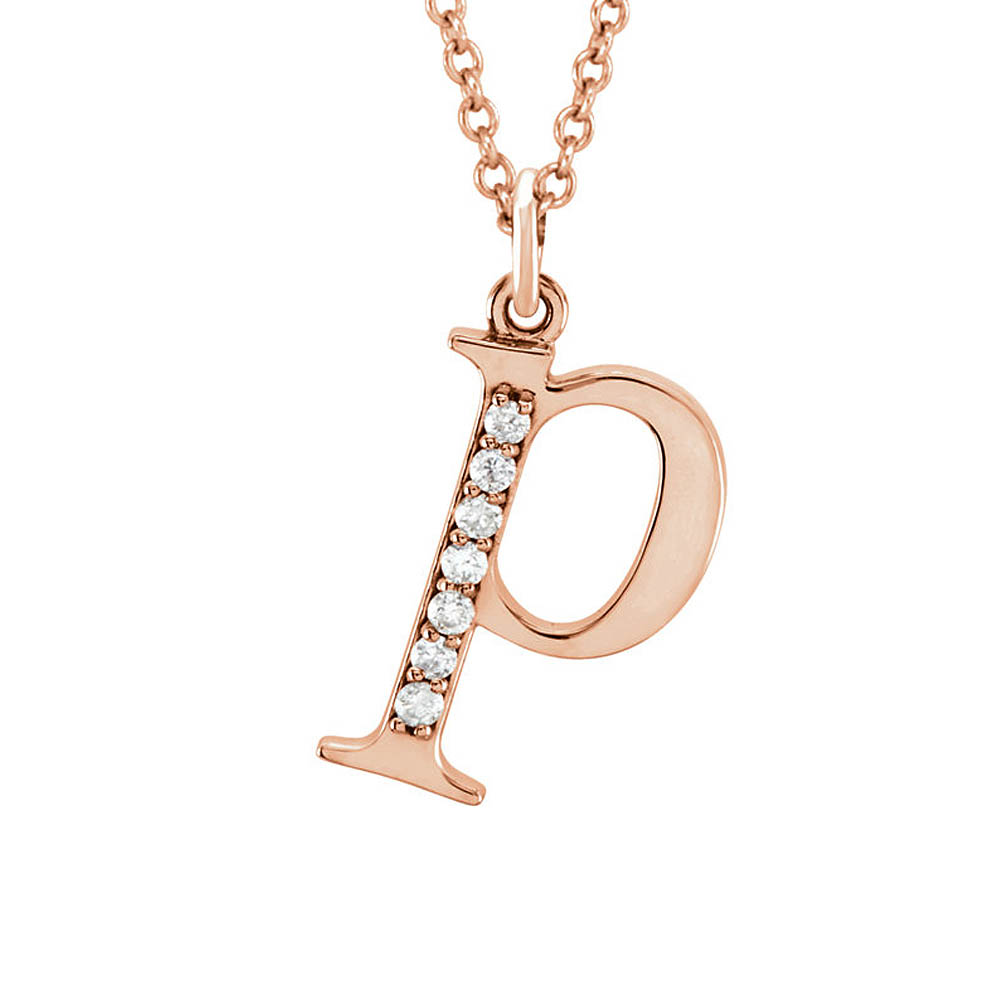 The Abbey 14k Rose Gold Diamond Lower Case Initial &#039;p&#039; Necklace 16 In