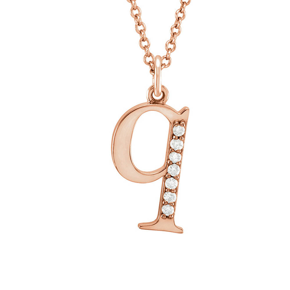 The Abbey 14k Rose Gold Diamond Lower Case Initial 'q' Necklace 16 In