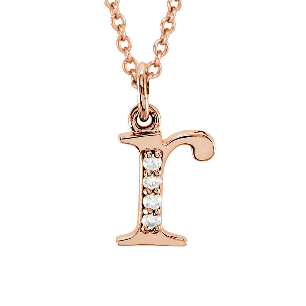 The Abbey 14k Rose Gold Diamond Lower Case Initial &#039;r&#039; Necklace 16 In